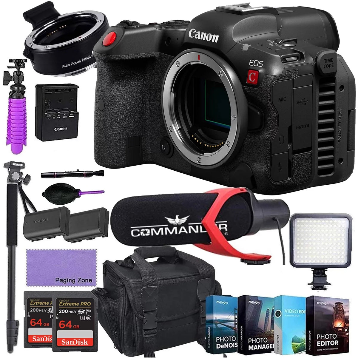 EOS R5 C Mirrorless Cinema Camera (Body Only) and Mount Adapter EF-EOS R Bundle + Deluxe Accessories Like Pro Microphone, High Power LED, 4-Pack Photo Editing Software and More