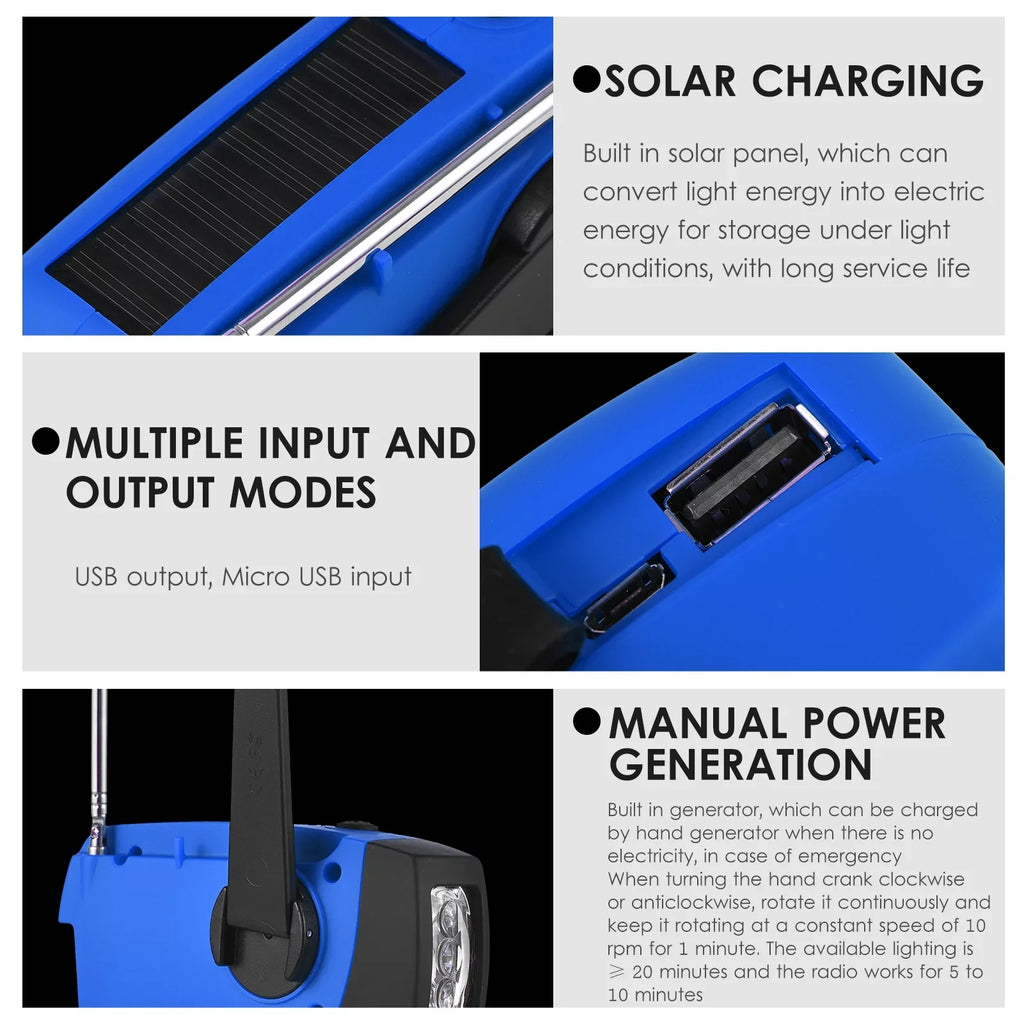 OWSOO Hand Crank Solar climate AM / / NOAA atmospheric conditions Rechargeable Portable  Bank with Solar Charging & Hand Crank & Battery Operated Flashlight Cell Reading Lamp for Camping Hiking Adve