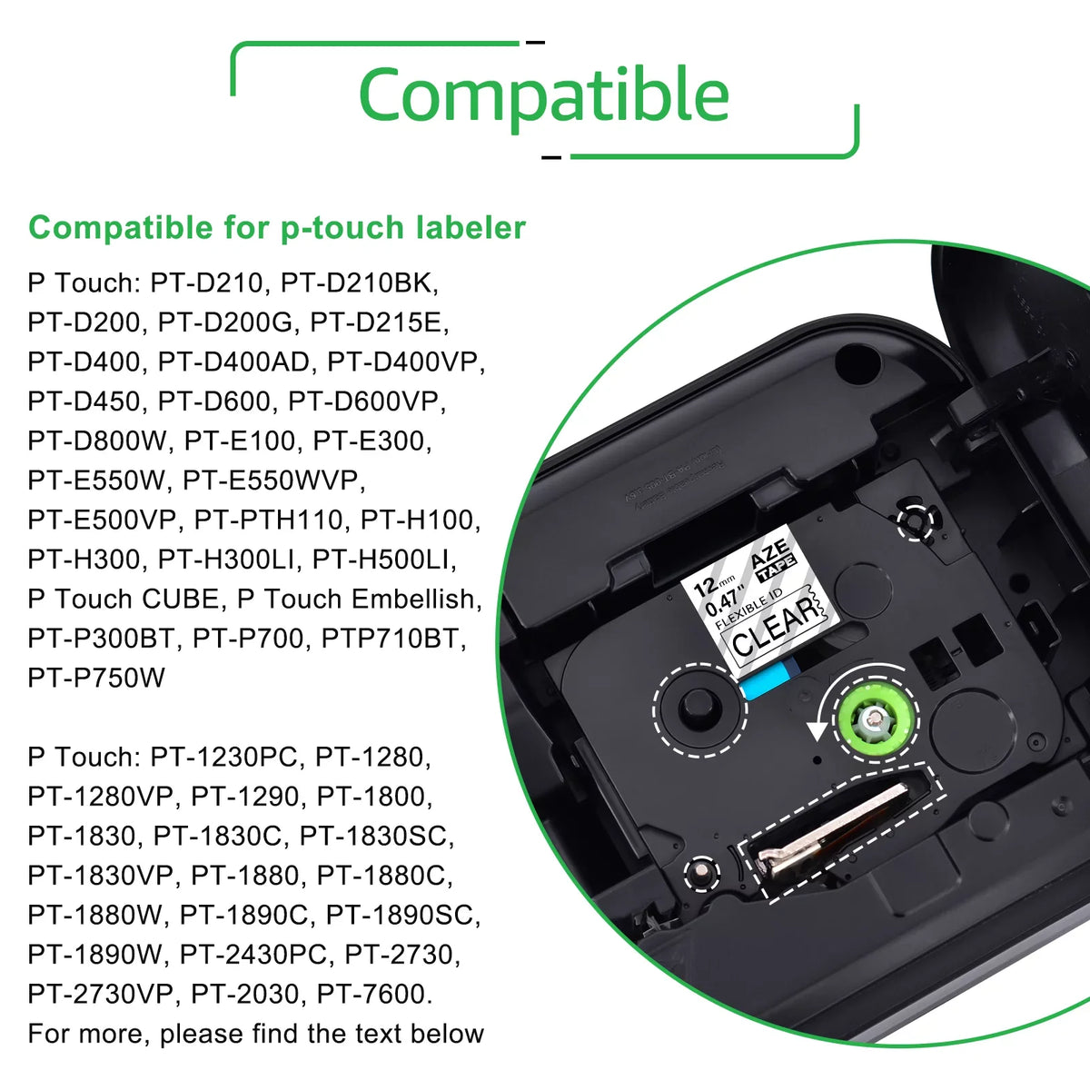 GREENCYCLE 6PK matching for Brother P-touch 12mm x 8m Black on Clear TZ TZe TZe-FX131 TZ-FX131 TZe-131 TZ-131 Flexible ID Cable Wire Label Tape