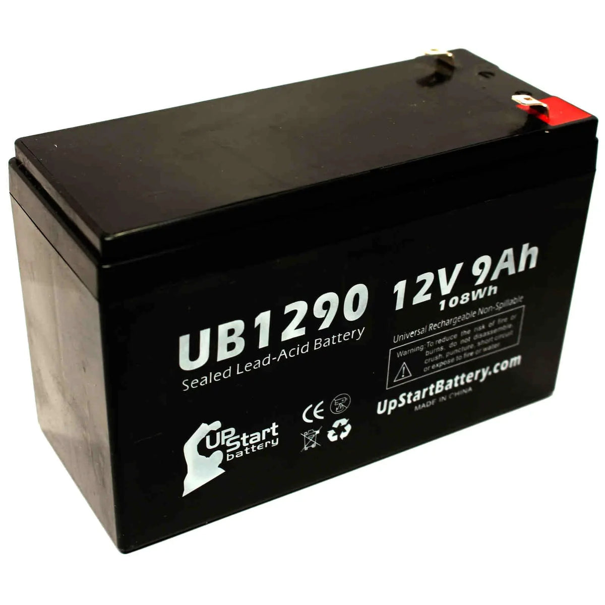 4x Pack - matching Opti-ups 280ES Battery - Replacement UB1290 Universal Sealed Lead Acid Battery (12V, 9Ah, 9000mAh, F1 Terminal, AGM, SLA) - Includes 8 F1 to F2 Terminal Adapters