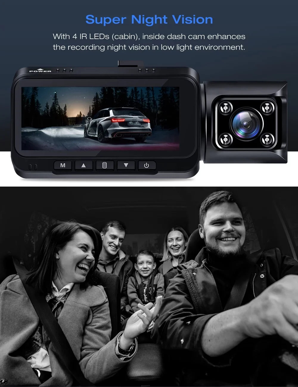 TOGUARD Front and Inside Dual Dash Camera 4K Car Dash Cam with GPS 3.16" Display, 170° Wide Angle, IR Night Vision, Support 256GB Max, Black
