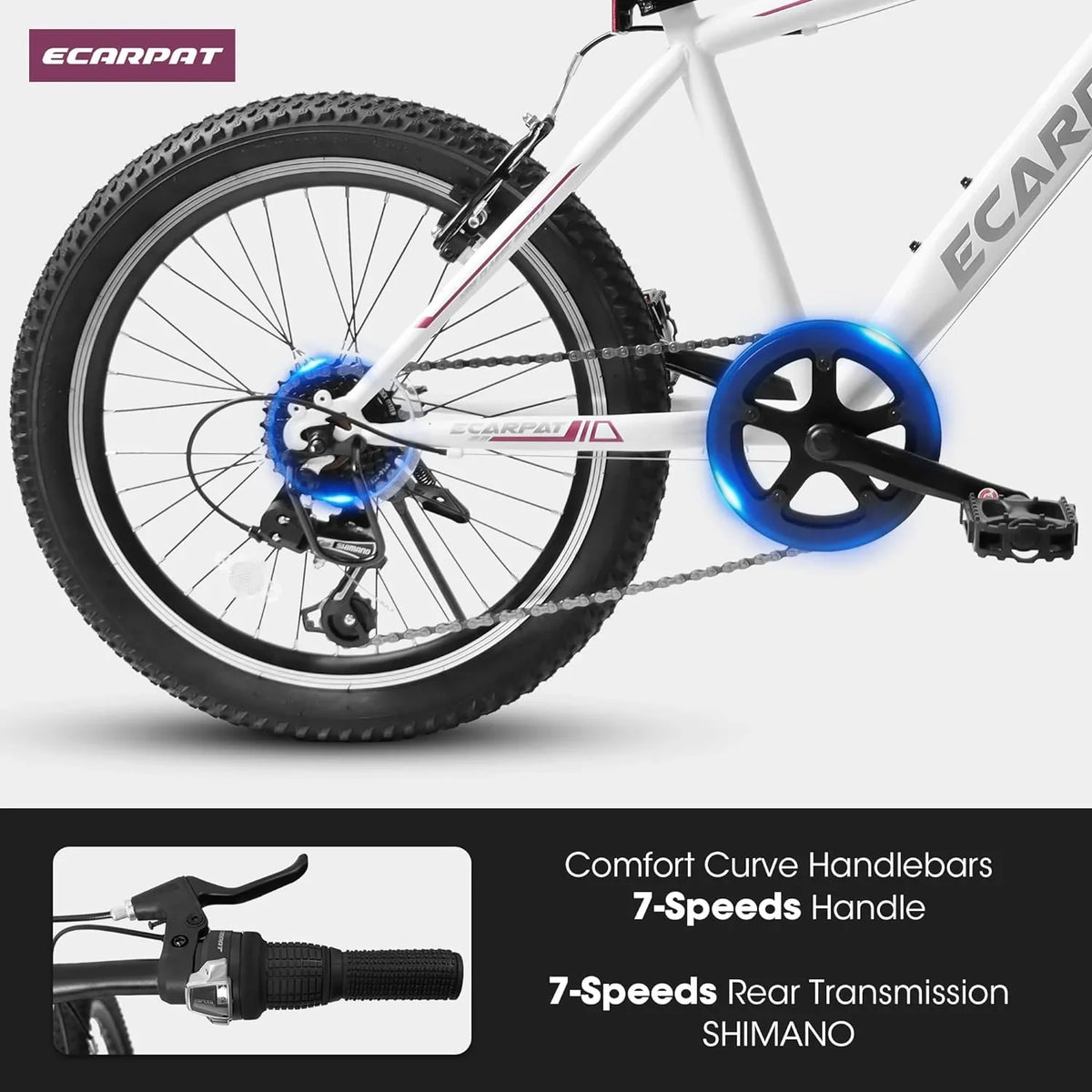 Ecarpat  Kids’ Bike 20 Inch Wheel, 20 Inch Mountain Bike 7-Speed, Boys Girls Child Kids’ Bicycles