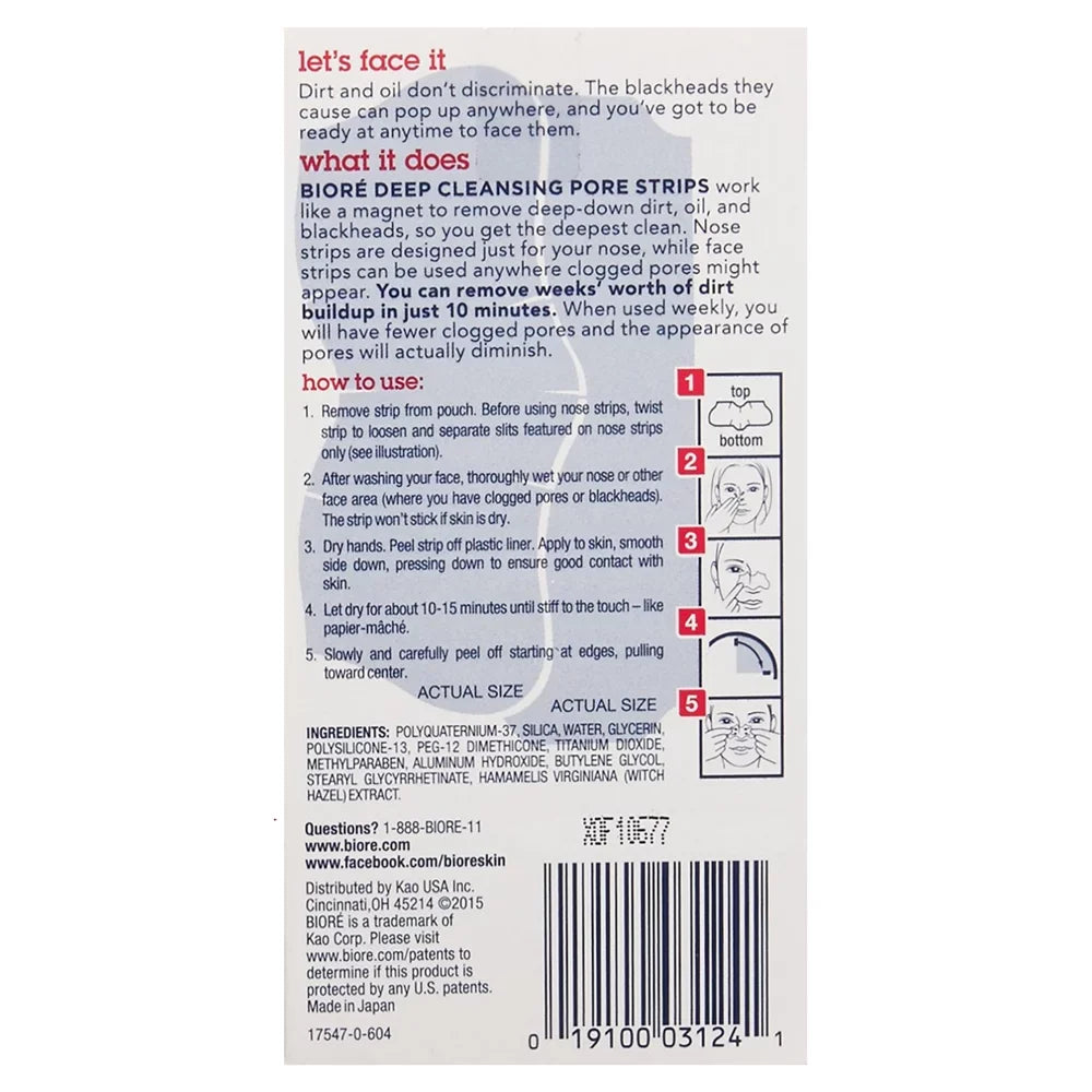 Biore Combo Pack Deep Cleansing Pore Strips Face/Nose 14 ea (Pack of 3)