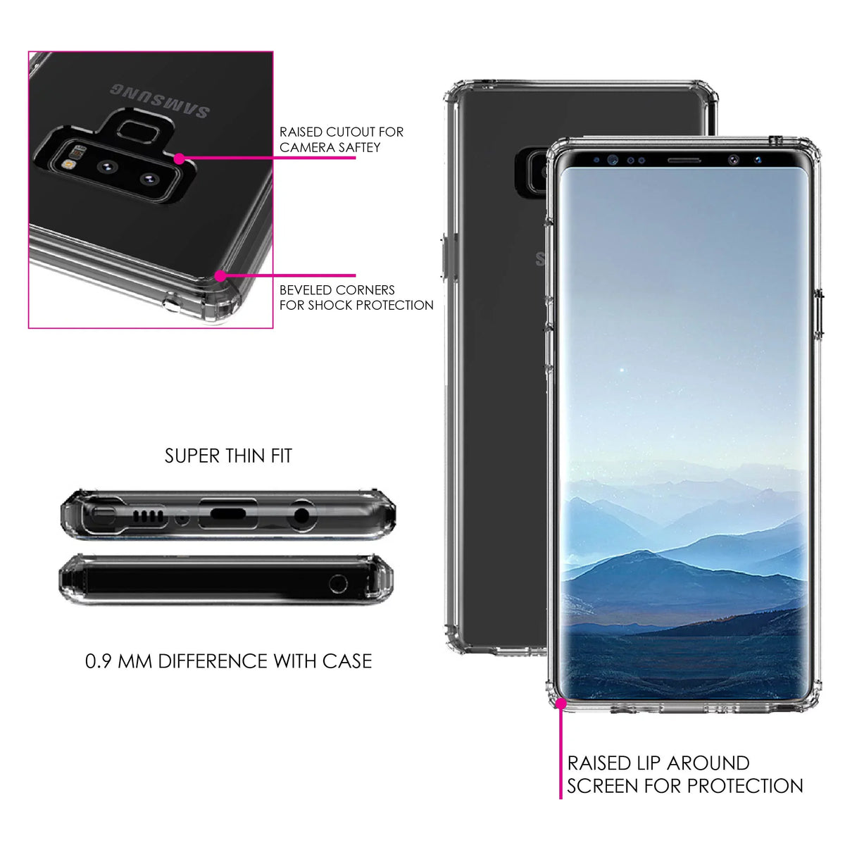 DistinctInk Clear Shockproof Hybrid Case for  Galaxy Note 9 - TPU Bumper, Acrylic Back, Tempered Glass Screen Protector - Walk By Faith Not By Sign - Sneakers