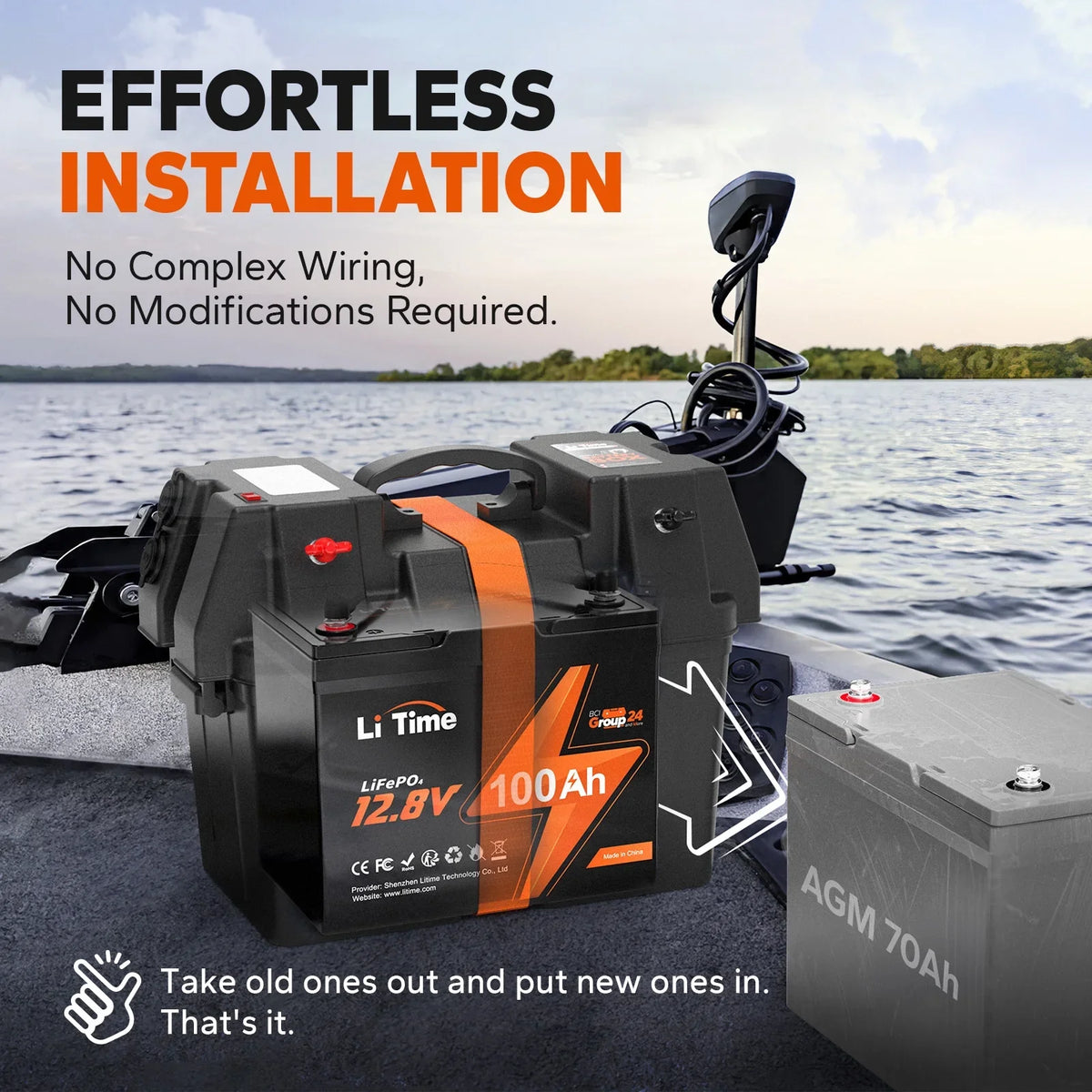 LiTime 12V 100Ah BCI Group 24 Lithium Battery, Rechargeable LiFePO4 Battery with Up to 15000 Cycles, 1.28kWh and Higher Energy Density, Perfect for Van, Trailer, RVs, MotorHome and vessel Scenarios
