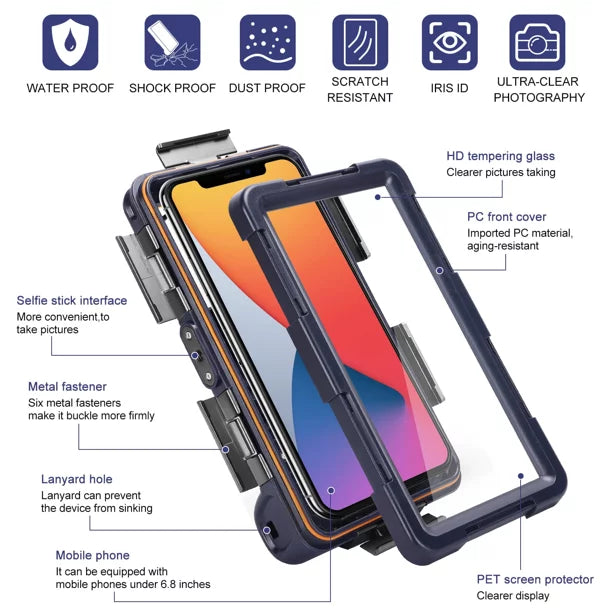 UrbanX Professional [15m/50ft] Swimming Diving Surfing Snorkeling Photo Video Waterproof Protective Case Underwater Housing for  Eluga I7 (2019) And all Phones Up to 6.9 Inch LCD with Lanyard