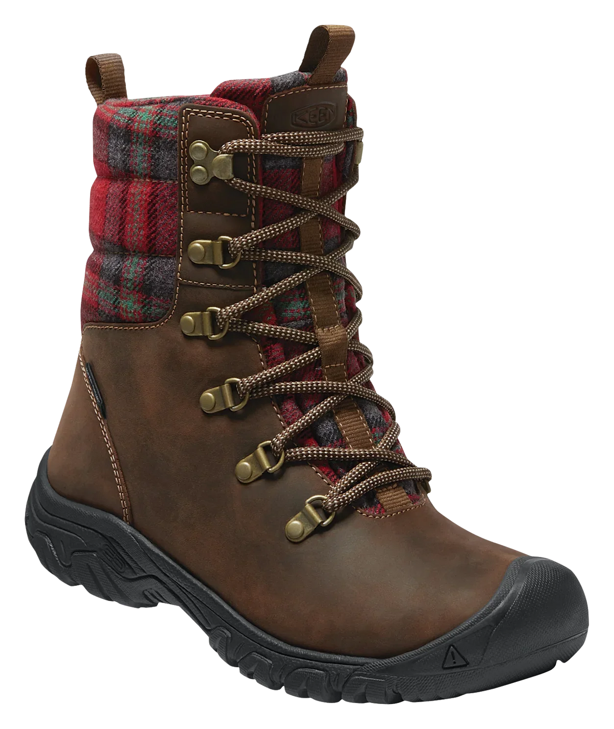 KEEN Greta Insulated Waterproof Boots for Ladies - Dark Brown/Red Plaid - 7.5M