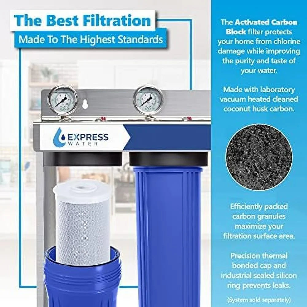 2 pack aqua filter activated carbon block replacement filter  acb large capacity moisture filter  whole house filtration  5 micron aqua filter  4.5” x 20” inch