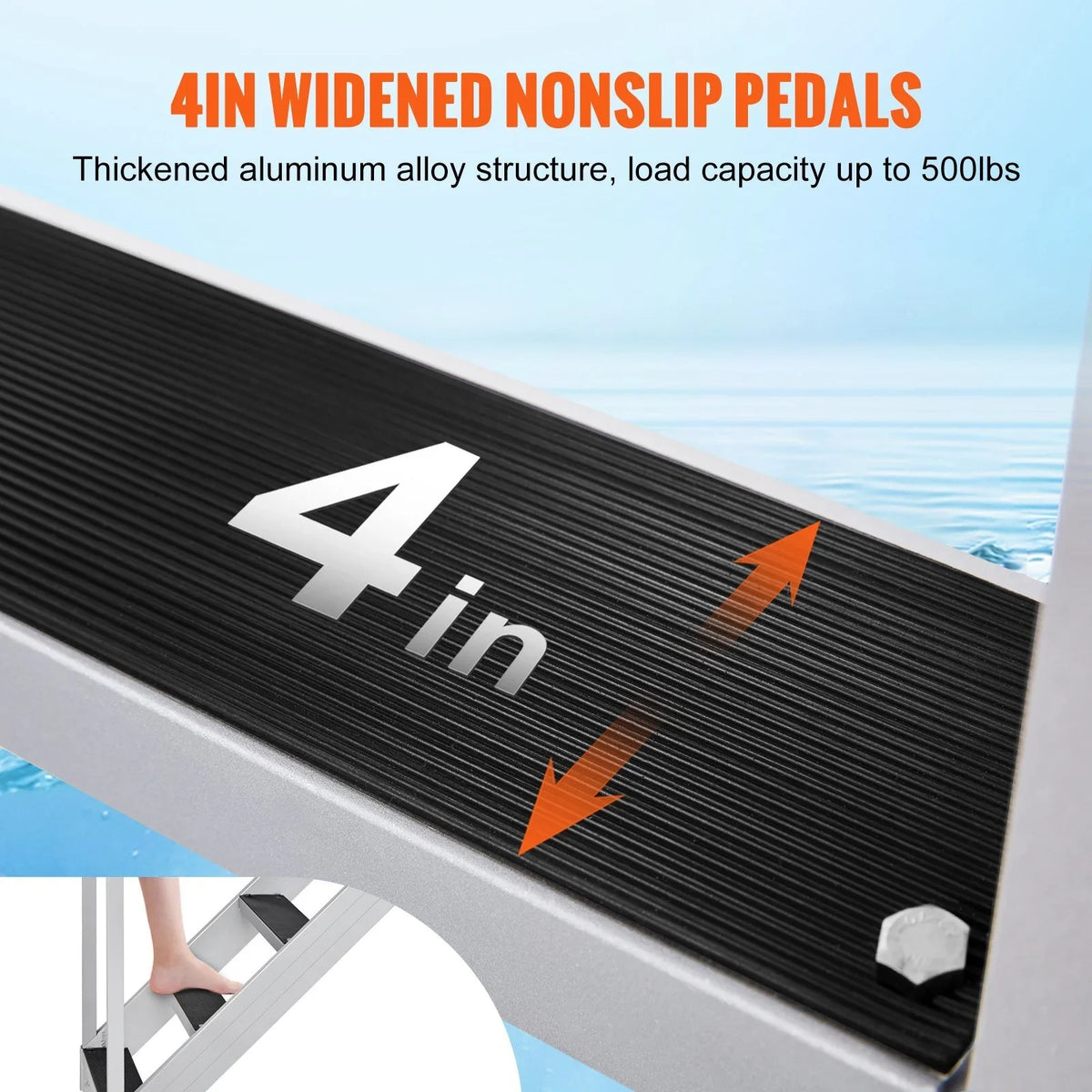 Adjustable Height. Vevor  500 lbs Load Aluminum Alloy 6-Steps Pontoon ship Dock Ladder with 43 to 51 in