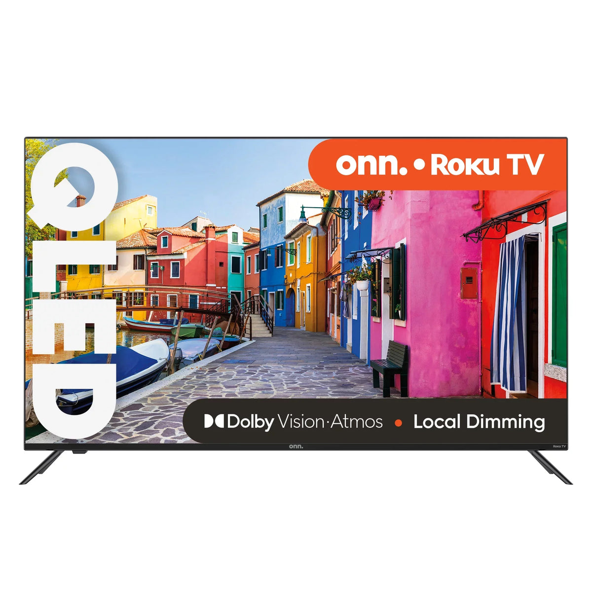 50” QLED 4K UHD (2160p) Roku Smart TV with Dolby Atmos, Dolby Vision, Local Dimming, 120hz Effective Refresh Rate, and HDR (100071700). onn