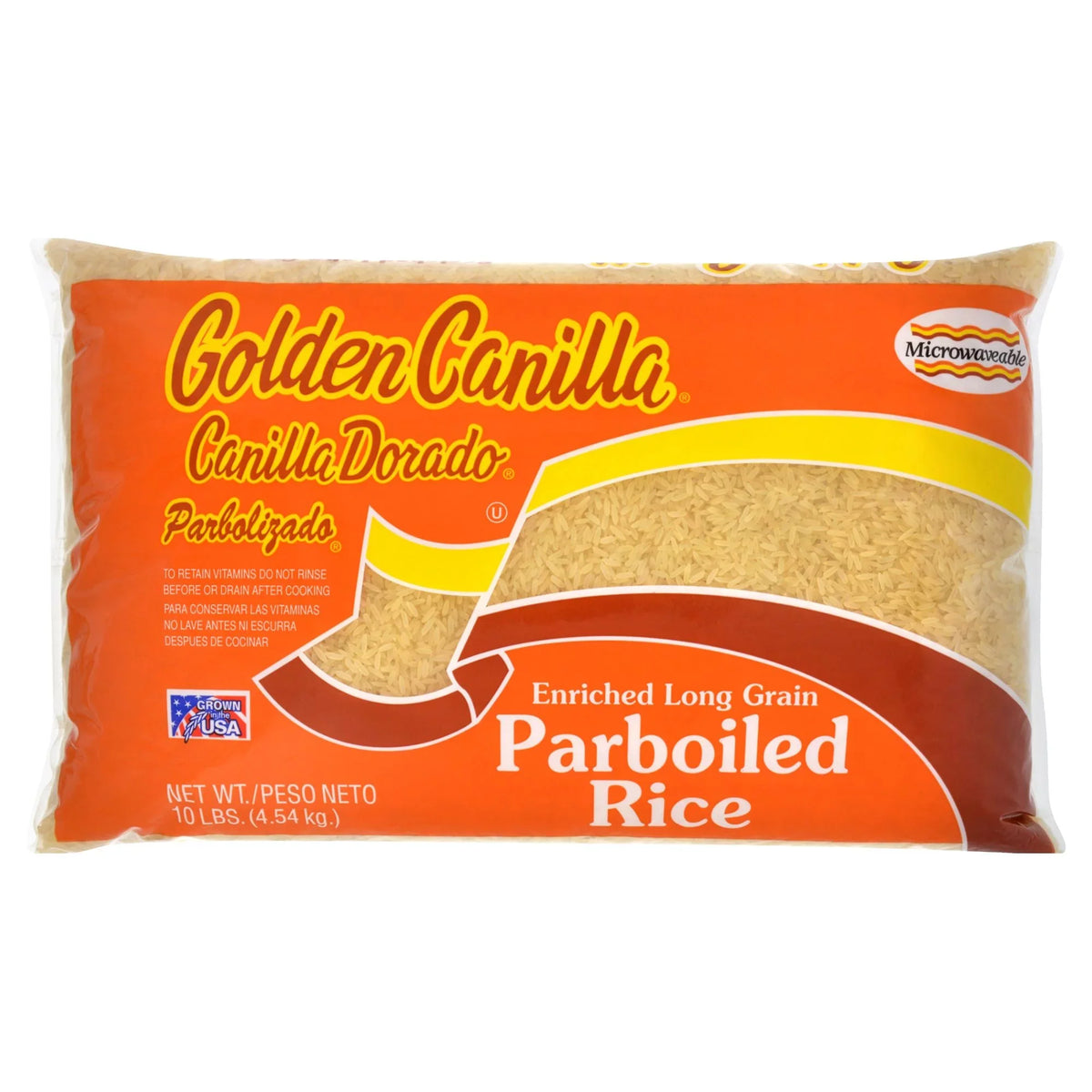 Golden Canilla, Microwaveable Enriched Long Grain Parboiled Rice, 10 lbs.