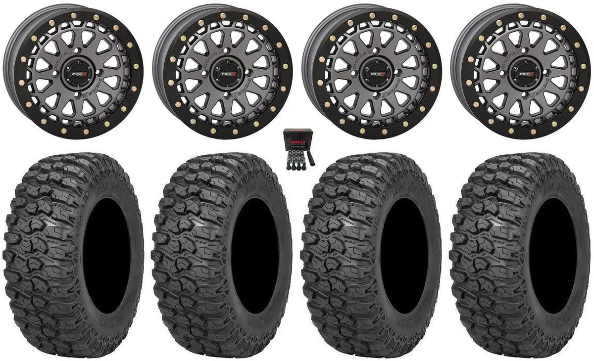 System 3 SB-6 15" Wheels Gunmetal (4+3) 32" Trail Saw 2.0 Tires Can-Am Commander Maverick Renegade Outlander Defender