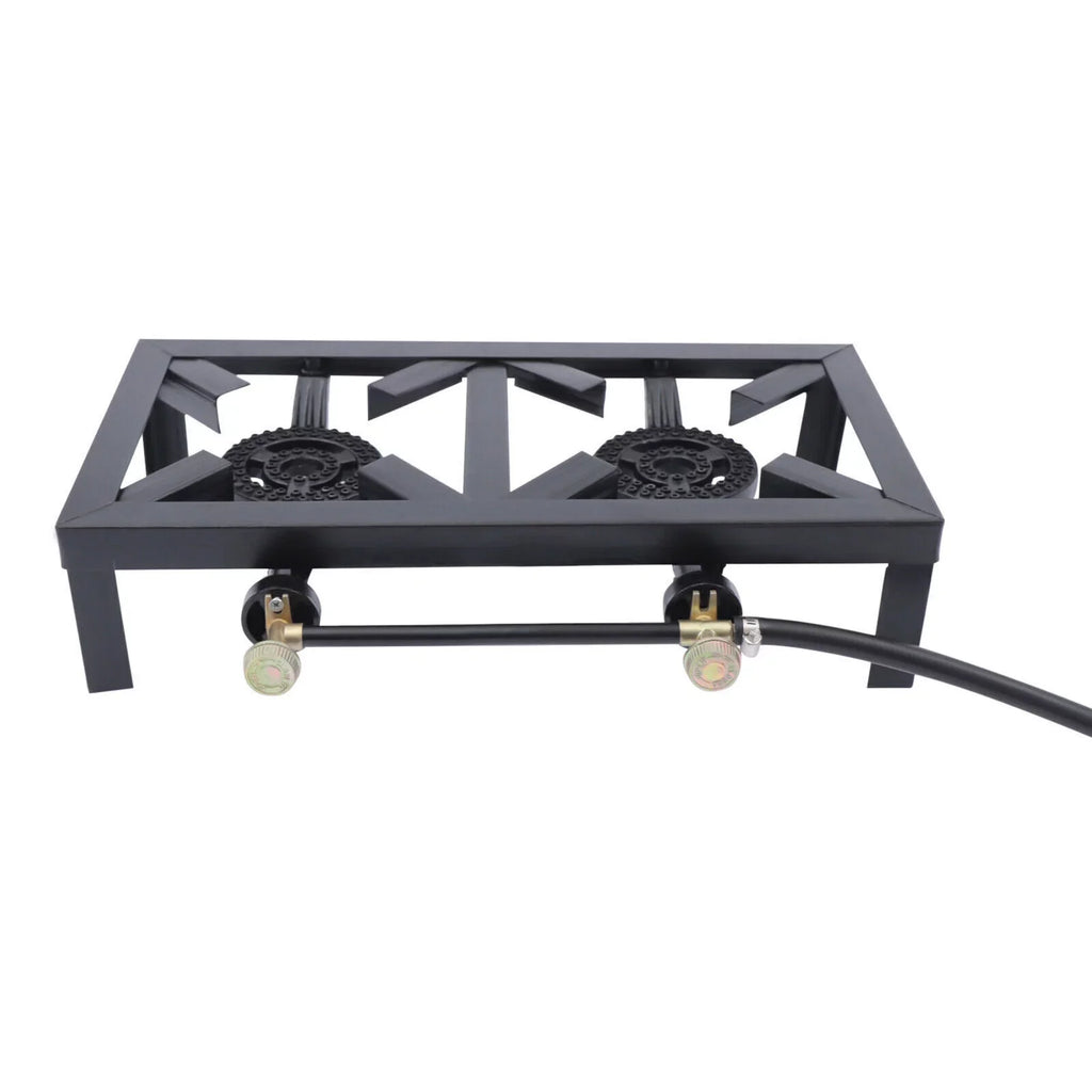 8KW/27295BTU Portable 2 Burners Outdoor BBQ Camping Gas Stove Hiking Propane Cooker W/ Hose