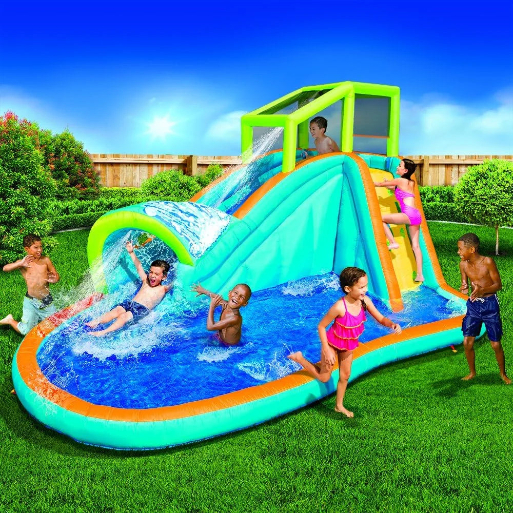 Banzi Inflatable liquid Slide - Huge Kids Pool (14 Feet Long by 8 Feet High) with Built in Sprinkler Wave and aqua Wall