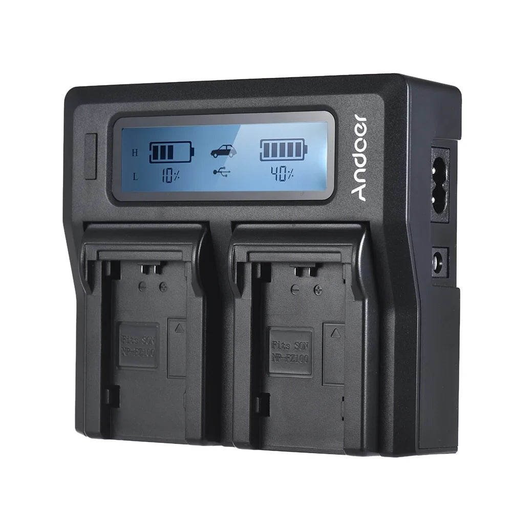 Andoer NP-FZ100 Dual Channel LCD Camera Battery Replacement for  A7III A9 A7RIII A7SIII