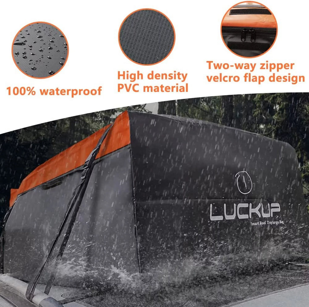 LUCKUP Roof Rack Car Cargo Carrier Bag,18.5 Cubic Ft Rooftop Box, Waterproof &Durable with Anti-Slip Mat, Heavy Duty Wide Straps and Buckles, appropriate for All Car Models (Black & Orange)