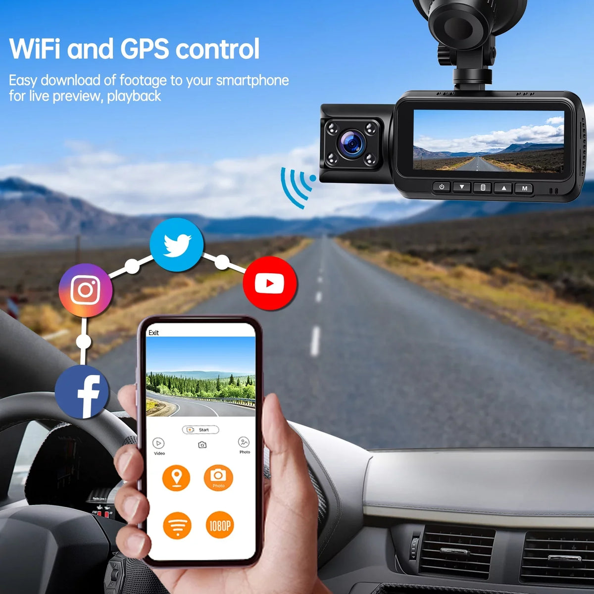TOGUARD Front and Inside Dual Dash Camera 4K Car Dash Cam with GPS 3.16" Display, 170° Wide Angle, IR Night Vision, Support 256GB Max, Black
