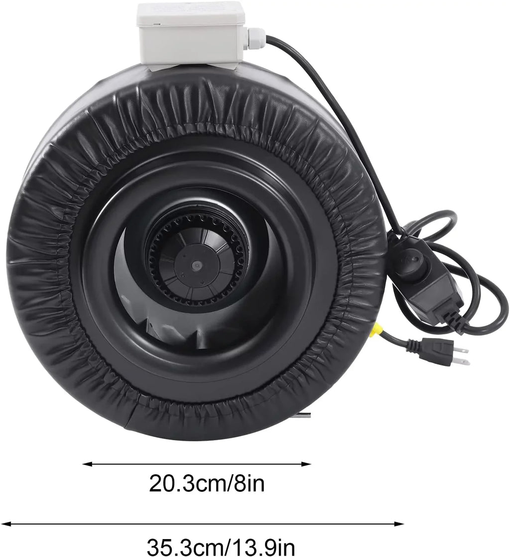 FETCOI Grow Tent Fan 8 Inch Inline Fan Industrial Grade Duct Exhaust Fan Combinable with HEPA Filter & Carbon Filter Powerful Booster Fanwith Speed Controller