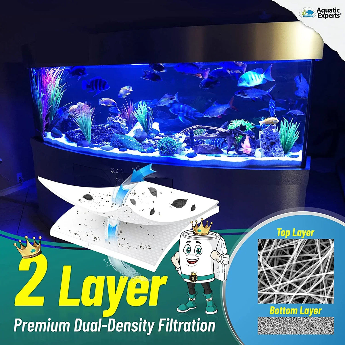 Aquatic Experts Aquarium Filter Pad, FilterFirst Aquarium Filter Media Roll for Crystal Clear liquid - Filter Floss for Fish Tank Filters, 12 by 72 by ⅜ Inch to ½ Inch Thick