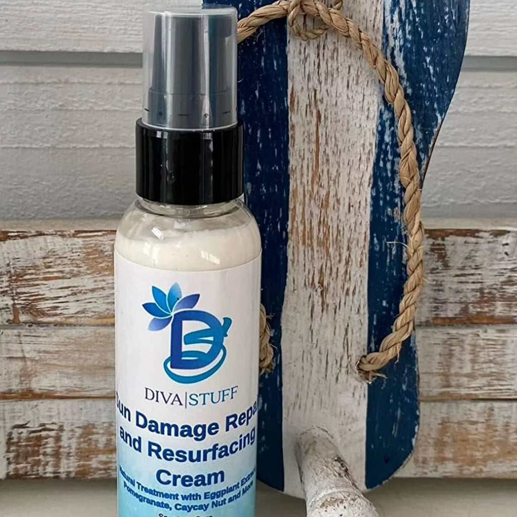 Sun Damage Repair and Resurfacing Cream, For Sun Damaged Skin With Eggplant Extract and Mallow Extract, 2 oz Bottle by Diva Stuff