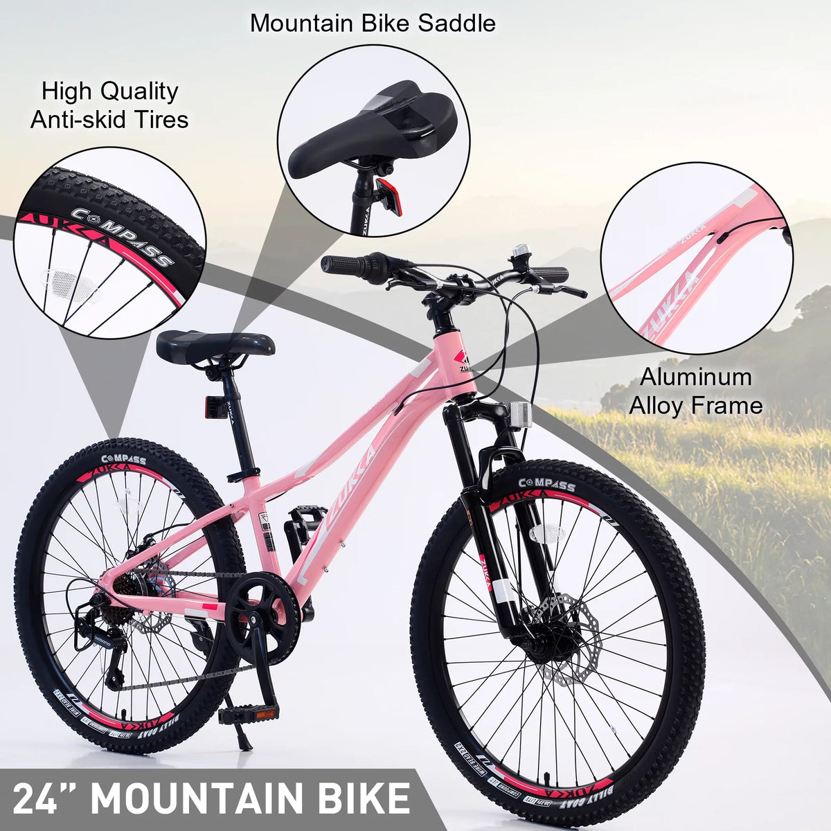 GUTALOR 24-Inch Mountain Bike for Boys and Girls - 7-Speed, Ideal for Young Riders