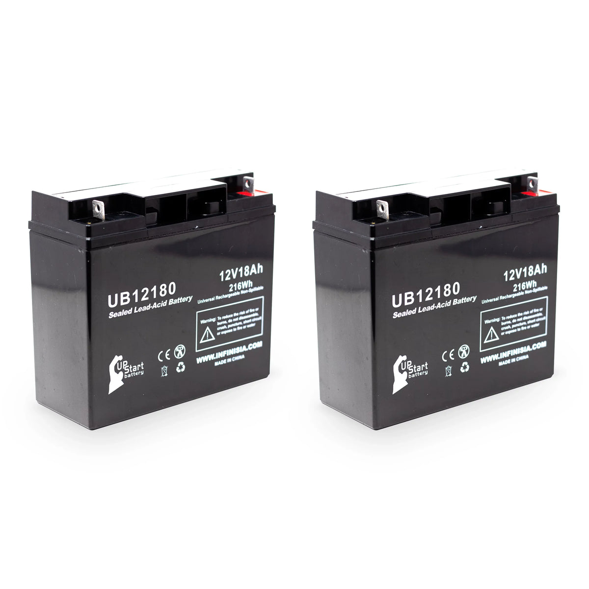 2x Pack - suitable General Power GPS3K12061 Battery - Replacement UB12180 Universal Sealed Lead Acid Battery (12V, 18Ah, 18000mAh, T4 Terminal, AGM, SLA)