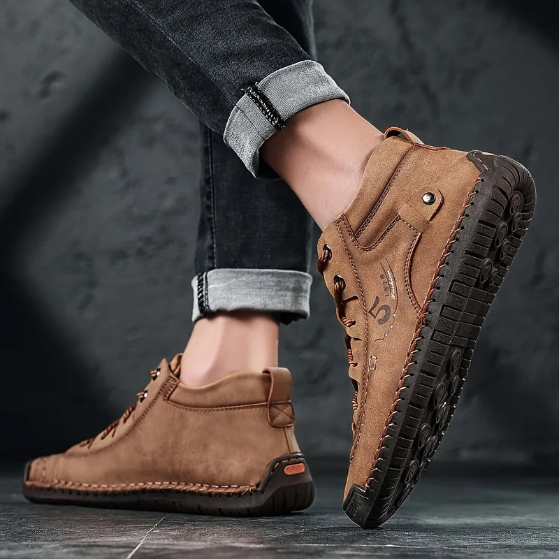 KINODAY Synthetic Leather Hand-stitching Ankle Boots  Breathable Anti-slip Lace-up Walking Shoes For Outdoor  Spring Summer And Autumn