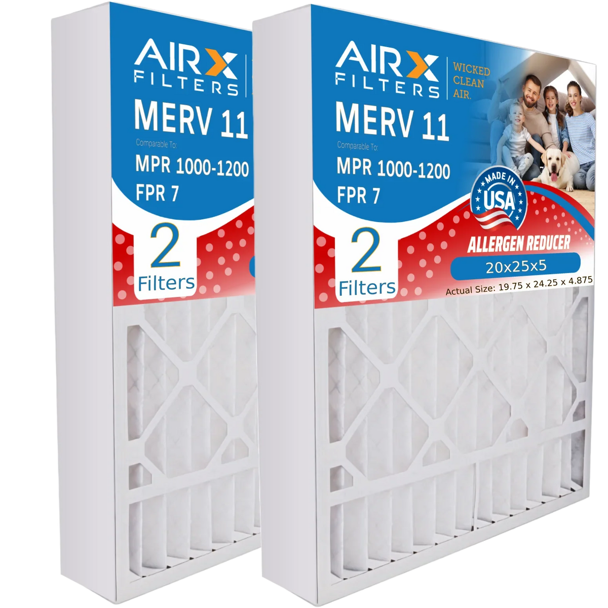 20x25x5 Air Filter MERV 11 Comparable to MPR 1000, MPR 1200 & FPR 7 appropriate with Field Controls # 46568600 Premium USA Made 20x25x5 Furnace Filter MERV 11 by AIRX FILTERS WICKED CLEAN AIR.