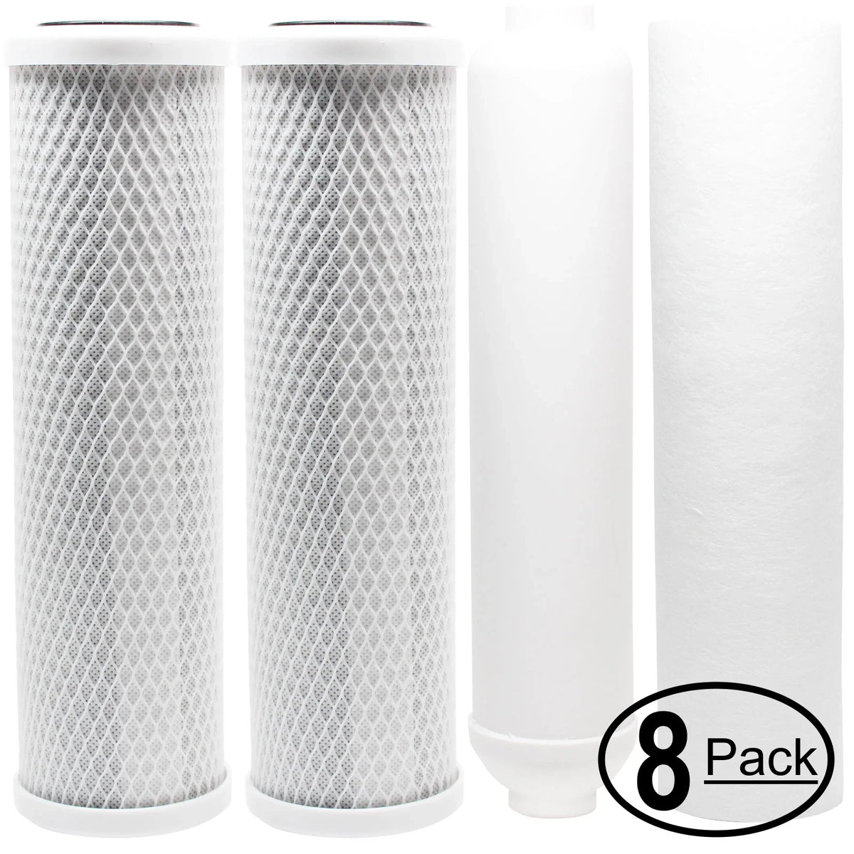 8-Pack Replacement for Filter Kit for Aquasky RO 50 GPD Under sink filters RO System - Includes Carbon Block Filters, PP Sediment Filter & Inline Filter Cartridge - Denali Pure Brand