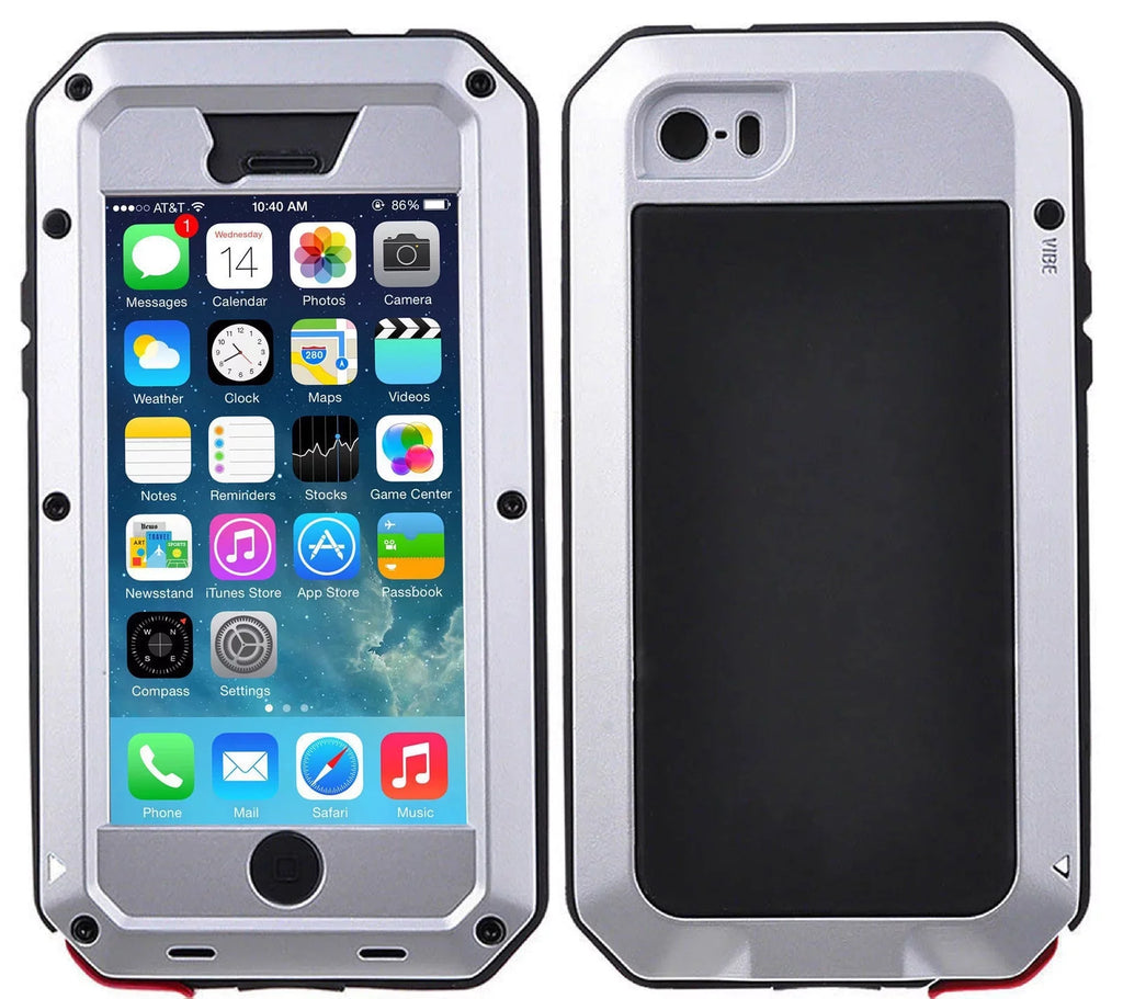 Gorilla Glass Aluminum Metal iPhone 5s Case (Silver) Heavy Duty Military Grade Shockproof and Scratch immune Protection, Rugged Outdoor Travel