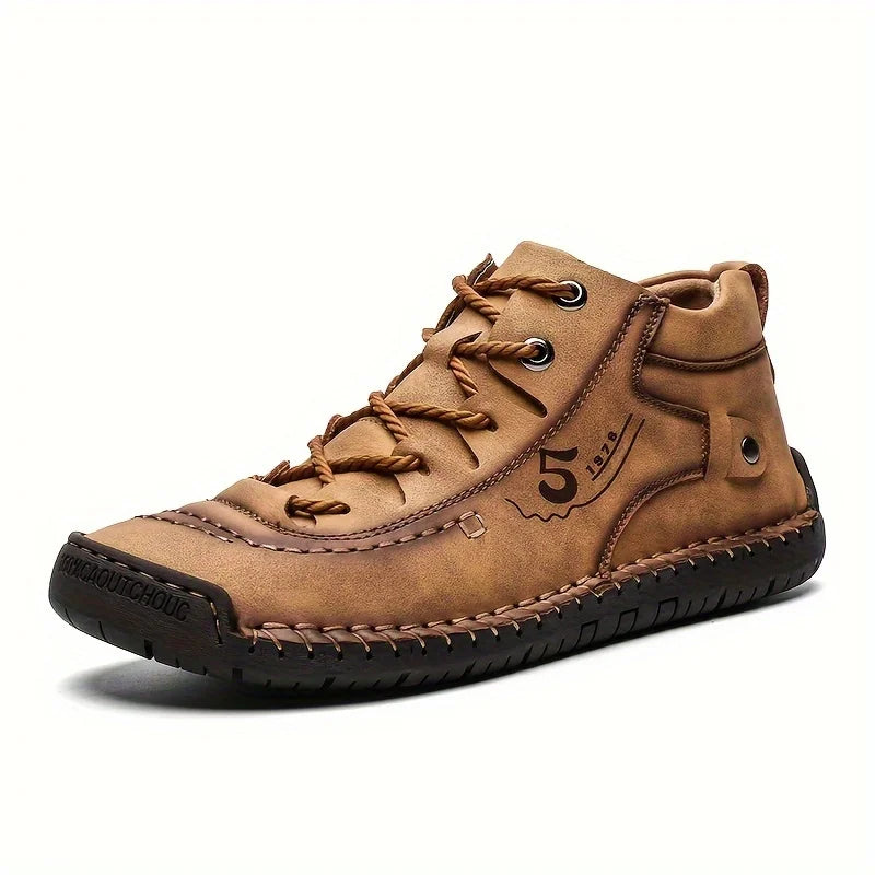 KINODAY Synthetic Leather Hand-stitching Ankle Boots  Breathable Anti-slip Lace-up Walking Shoes For Outdoor  Spring Summer And Autumn