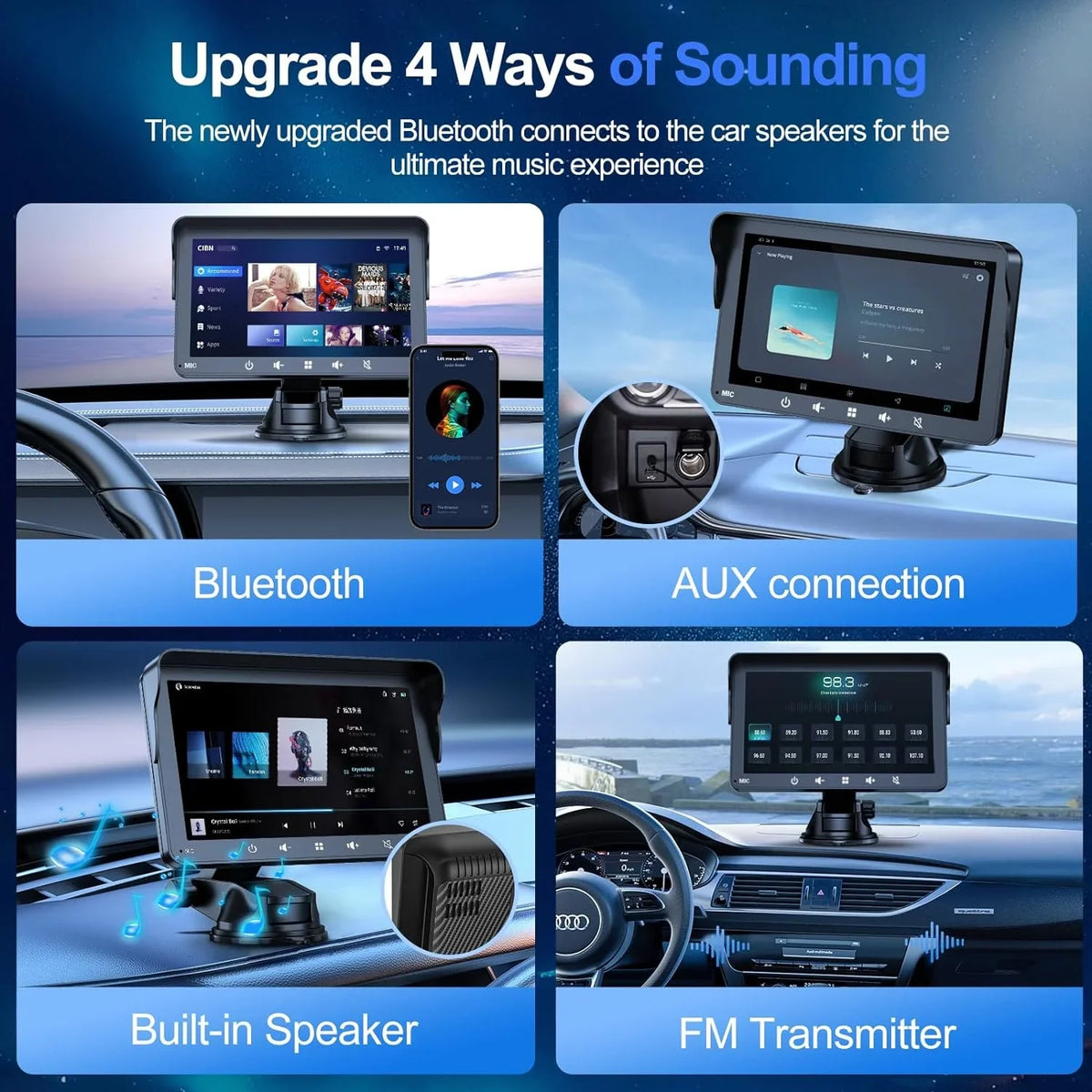7" HD Double Din Car Stereo, Portable Wireless  Carplay & Android Auto with Backup Camera, IPS Touch Screen Stereo with Bluetooth, Multimedia Player, Car Audio with Mirror Link/AUX/FM
