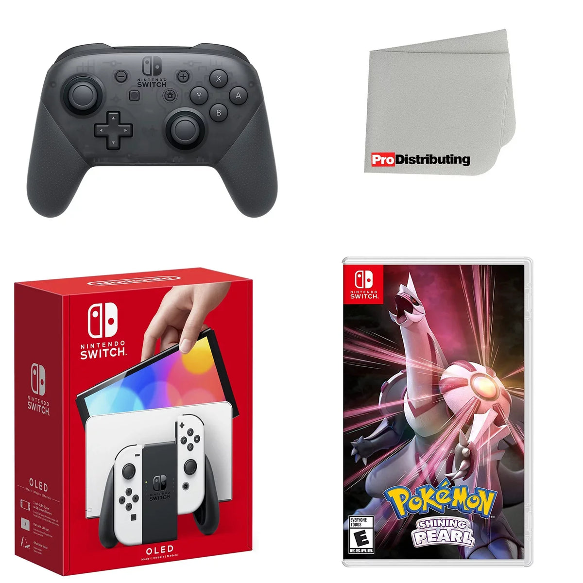 Nintendo Switch OLED Console White with Extra Wireless Controller, Pokemon Shining Pearl and Screen Cleaning Cloth