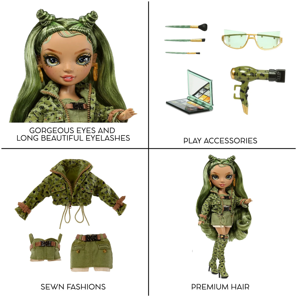 Kids Gift 4-12 Years Old and Collectors. Rainbow High Olivia, Camo Green Fashion Doll, Outfit & 10+ Colorful Play Accessories