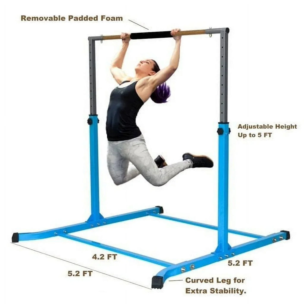 Adjustable Blue Gymnastics Bar for Kids - Expandable Junior Training Bar with Heavy-Duty Curved Legs - Ideal for Children's Gymnastics (Walmart Exclusive)