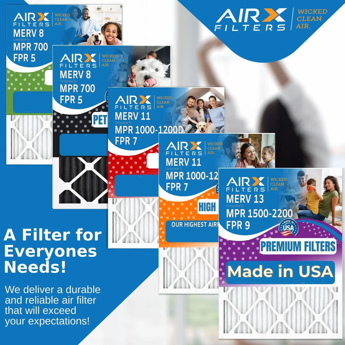 16x25x3 Air Filter MERV 13 Comparable to MPR 1500 - 2200 & FPR 9 appropriate with Air Bear 255649-101 Premium USA Made 16x25x3 Furnace Filter 3 Pack by AIRX FILTERS WICKED CLEAN AIR.