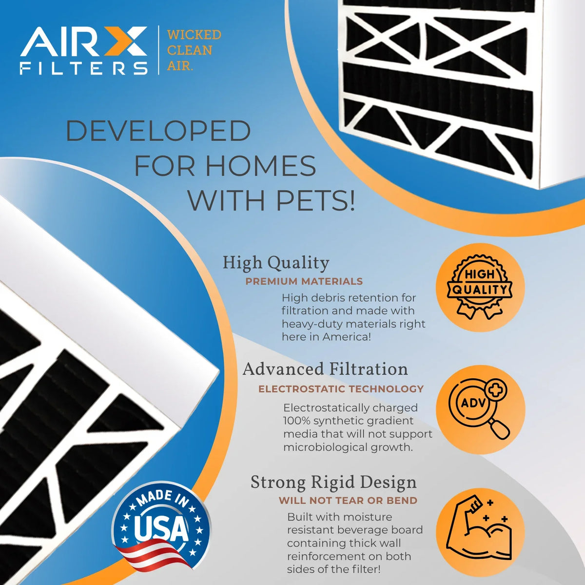 6 Pack. 16x20x4 Air Filter Odor Eliminator Carbon Filter MERV 8 Comparable to MPR 700 & FPR 5 AC HVAC Premium USA Made 16x20x4 Furnace Filters by AIRX FILTERS WICKED CLEAN AIR