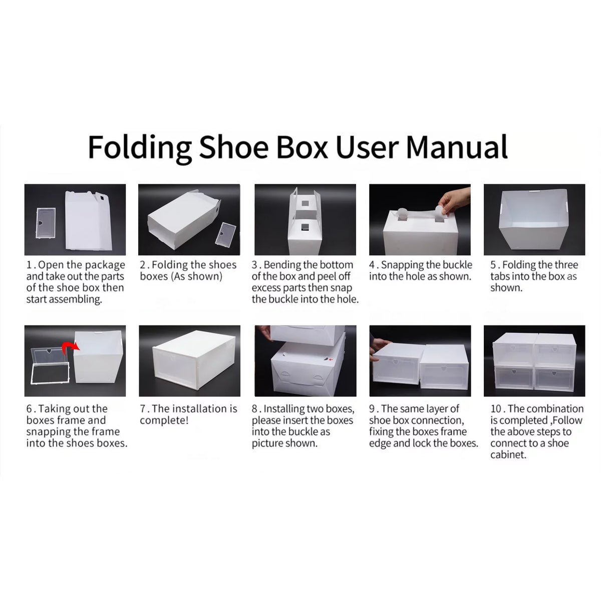 Loyalheartdy 20Pcs Foldable Flip Shoe Storage Boxes Stackable Drawer Shoe Box Plastic Clamshell Container Organizer Case Clear