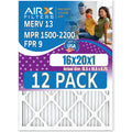 16x20x1 Air Filter MERV 13 Rating, 12 Pack of Furnace Filters Comparable to MPR 1500 - 2200 & FPR 9 - Made in USA by AIRX FILTERS WICKED CLEAN AIR.