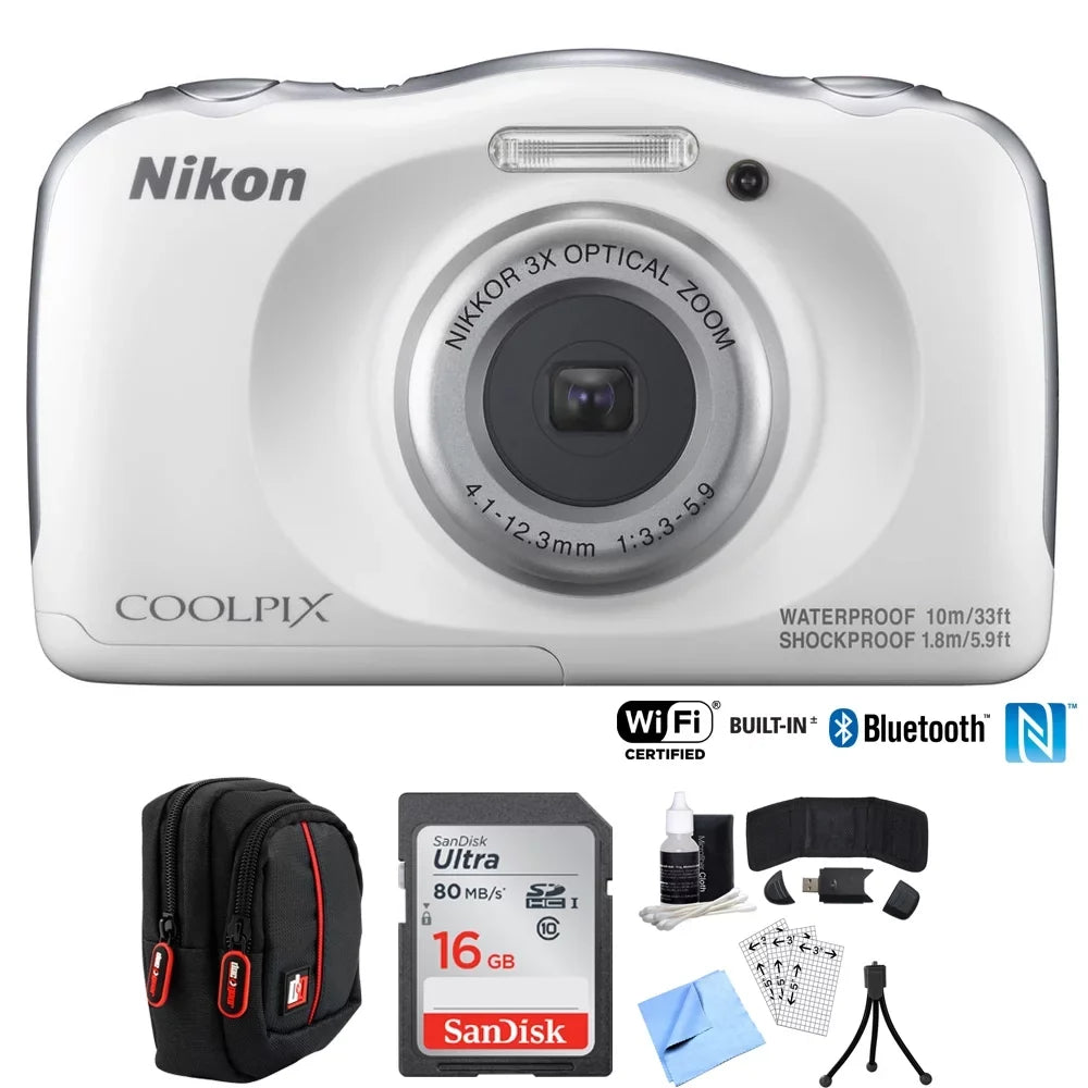 Restored  COOLPIX W100 13.2MP Digital Camera w/ 3x Zoom Lens – with 16GB Bundle includes, Sandisk Ultra SDHC 16GB Memory Card + Point and Shoot Field Bag Camera Case + Many More (Refurbished)