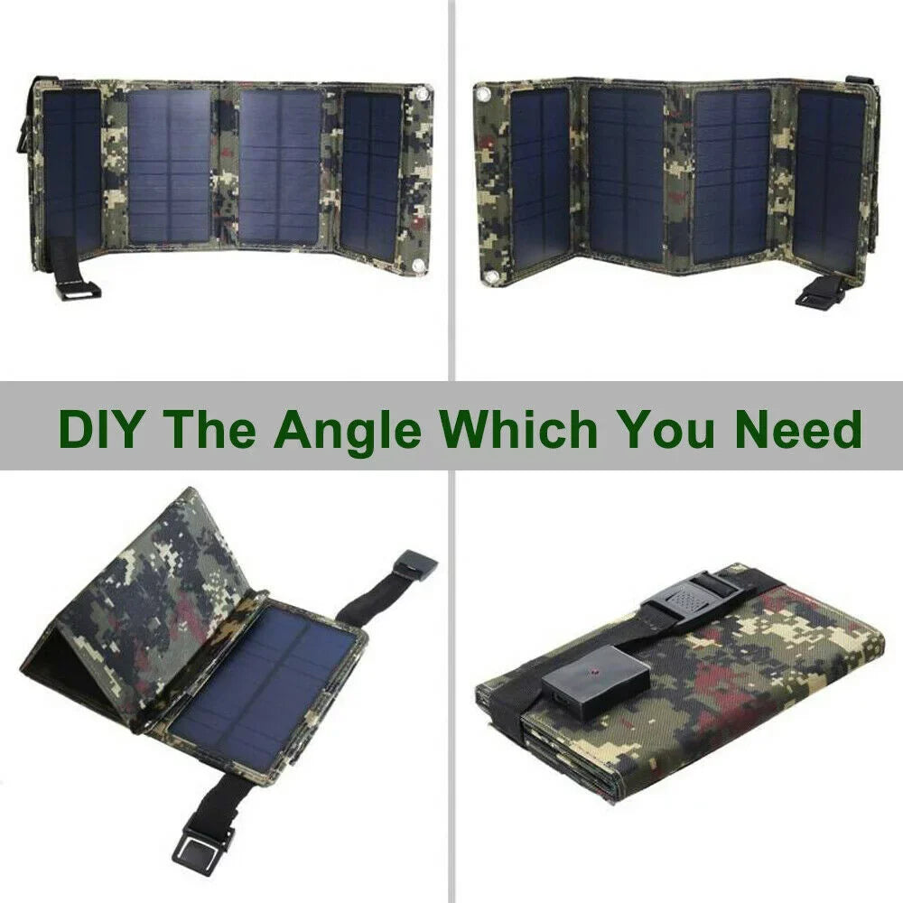 JLLOM 2Pcs 80W USB Solar Panel Folding Portable Power Bank Outdoor Hiking Phone Charger Kit
