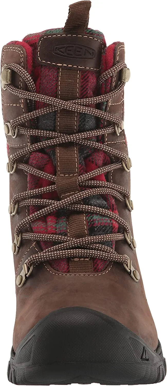 KEEN Greta Insulated Waterproof Boots for Ladies - Dark Brown/Red Plaid - 7.5M