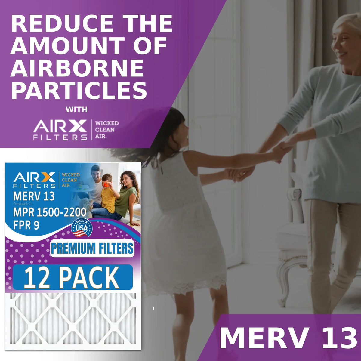 16x20x1 Air Filter MERV 13 Rating, 12 Pack of Furnace Filters Comparable to MPR 1500 - 2200 & FPR 9 - Made in USA by AIRX FILTERS WICKED CLEAN AIR.