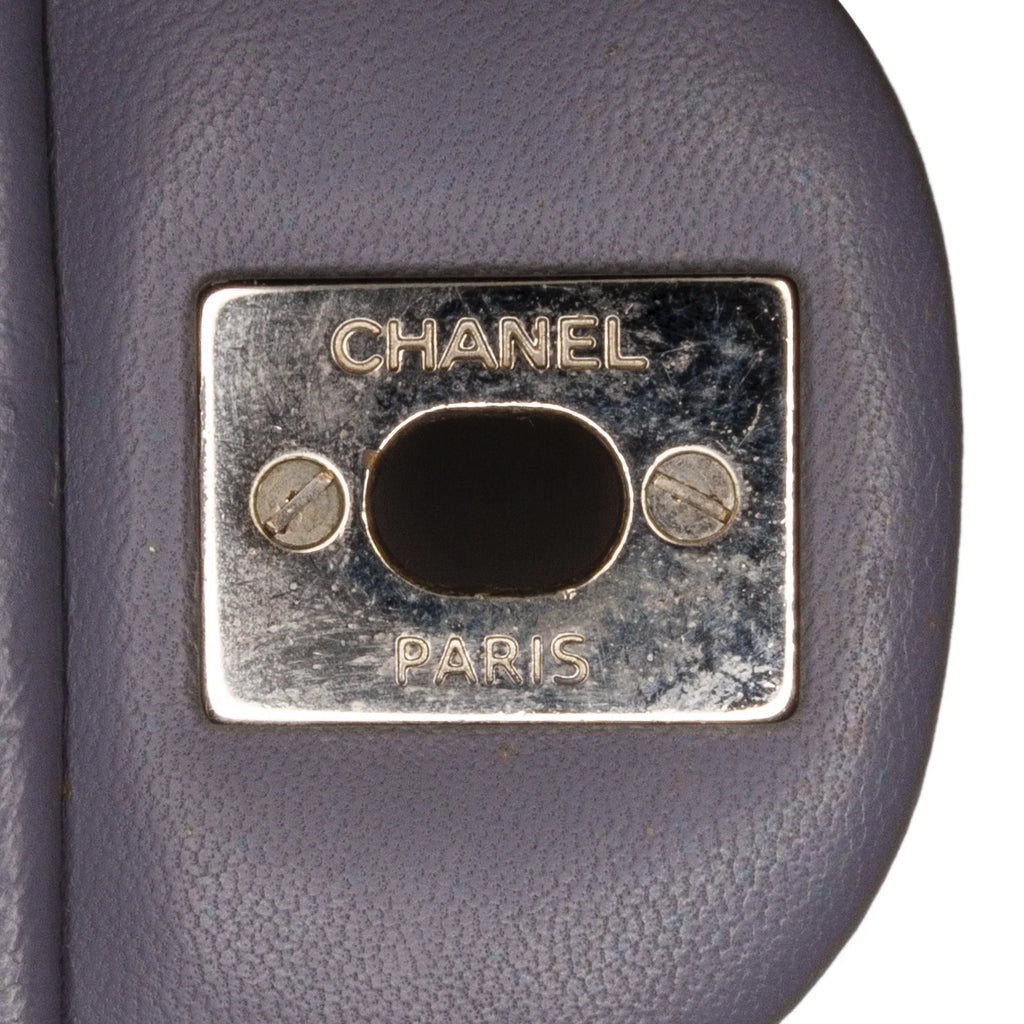 Pre-Owned Authenticated Chanel Mini Classic Lambskin Rectangular Single Flap Leather Gray Crossbody Bag Unisex (Fair)