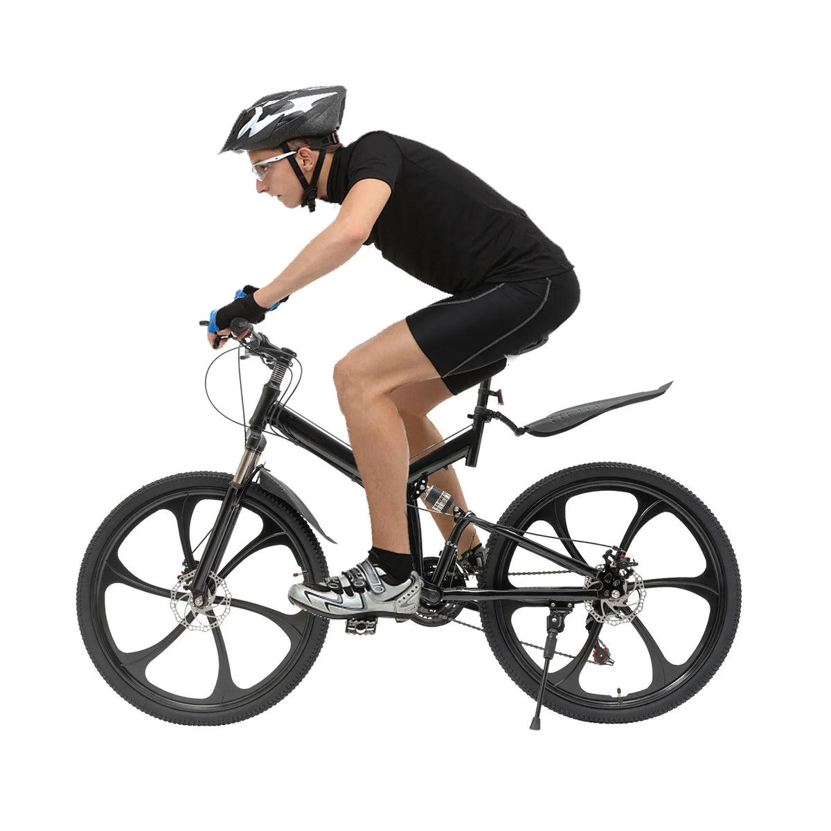 Folding Mountain Bike, 26" 21-Speed Height Adjustable Steel Frame Shifter City Bicycle for Men & Women Double Disc Brake Black