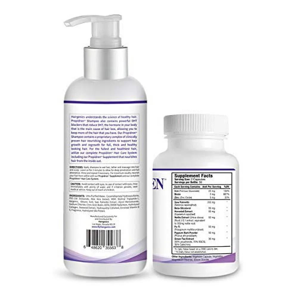 Proprietary Hair Regrowth Treatment. Propidren Combo Pack - DHT Blocker & Hair Growth Supplement (1 Bottle, 60 Count) & Shampoo (1 Bottle, 8 Ounces) to Prevent & Stop Hair Loss & Regrow Hair