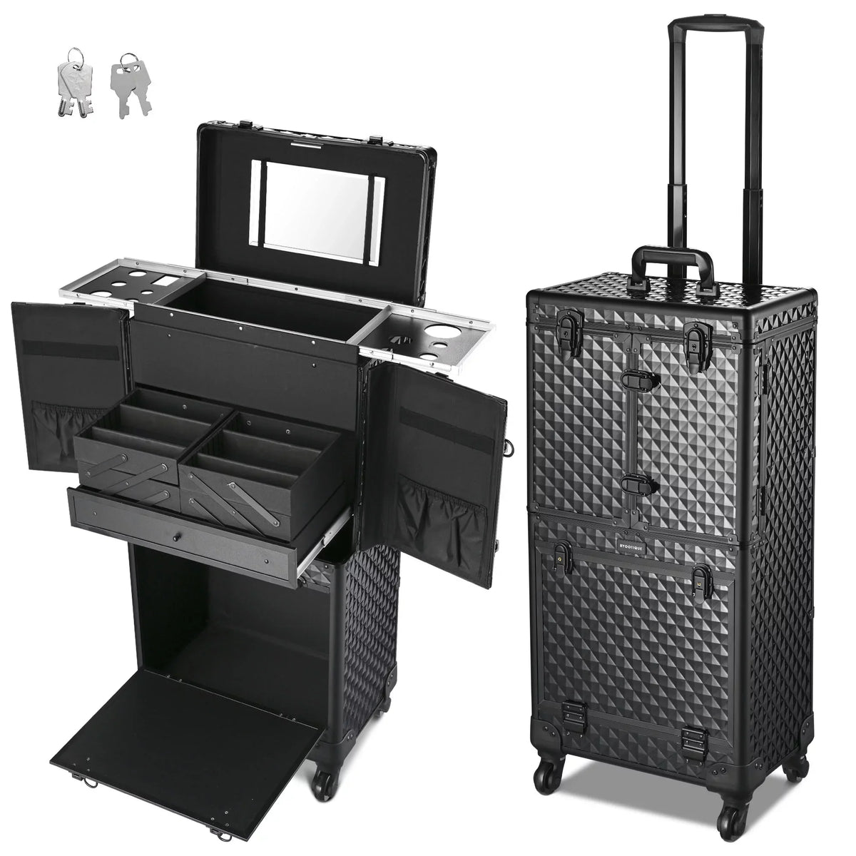 Byootique Rolling Makeup Case Trolley Cosmetic Organizer Hair Stylist Salon
