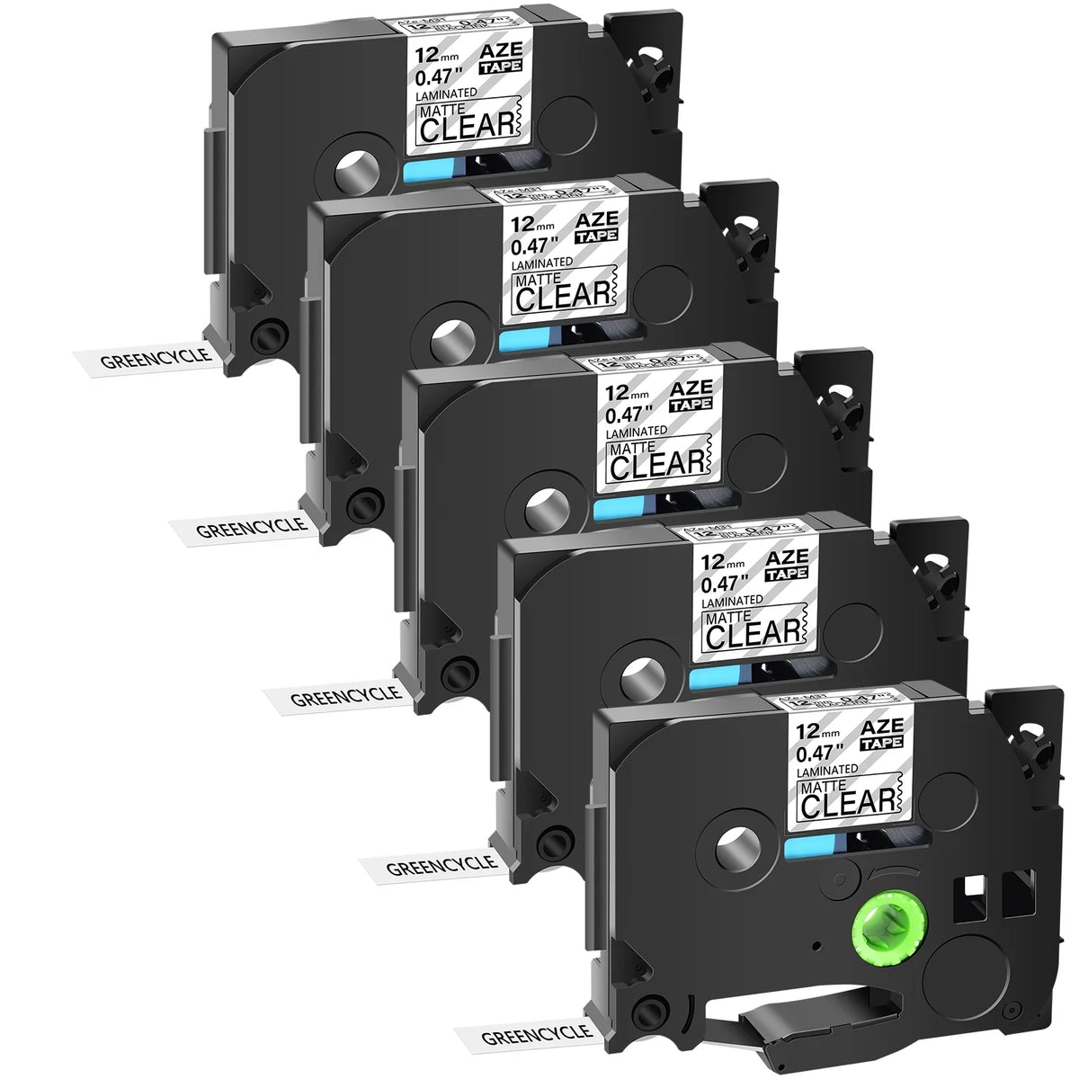 GREENCYCLE 5PK matching for Brother P-touch Black on Matte Clear 12mm 0.47" TZe-M31 TZ-M31 TZM31 TZeM31 Laminated Label Tape