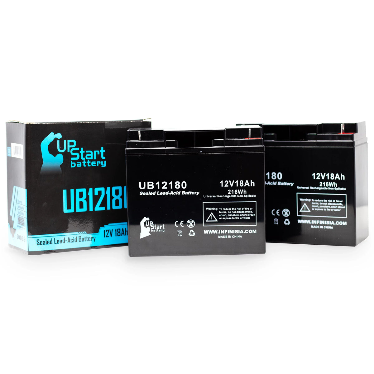 2x Pack - matching GS / Portalac PX12180 Battery - Replacement UB12180 Universal Sealed Lead Acid Battery (12V, 18Ah, 18000mAh, T4 Terminal, AGM, SLA)