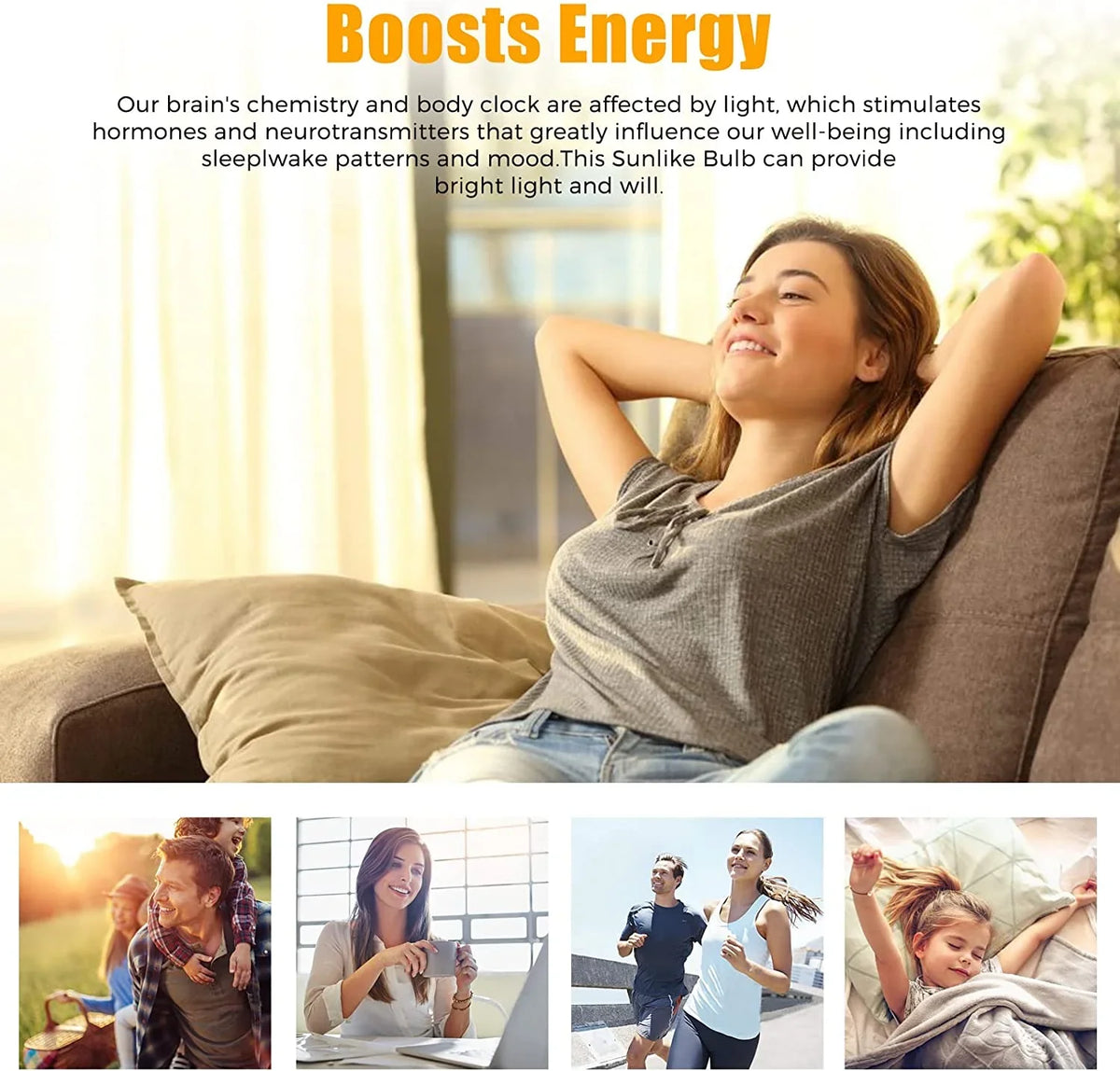 YANSUN Full Spectrum Light Bulb, 8W BR30 Premium Bulb 65W Equivalent Bright Happy LED Bulb Boosts Energy Mood & Performance Supports Circadian Rhythm Comfortable Daylight 5000K Dimmable, 6 Pack